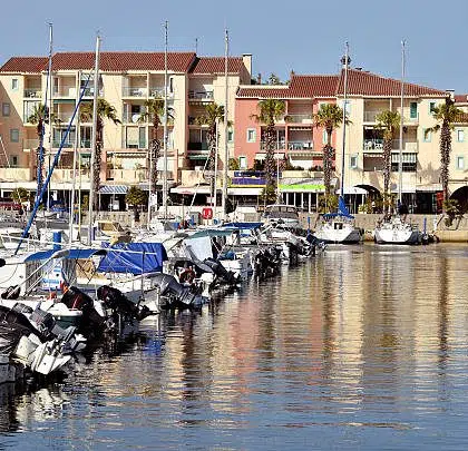 Port of Argelès-sur-Mer and building, commune on the côte vermeille in the Pyrénées-Orientales department, Languedoc-Roussillon region, in southern France.